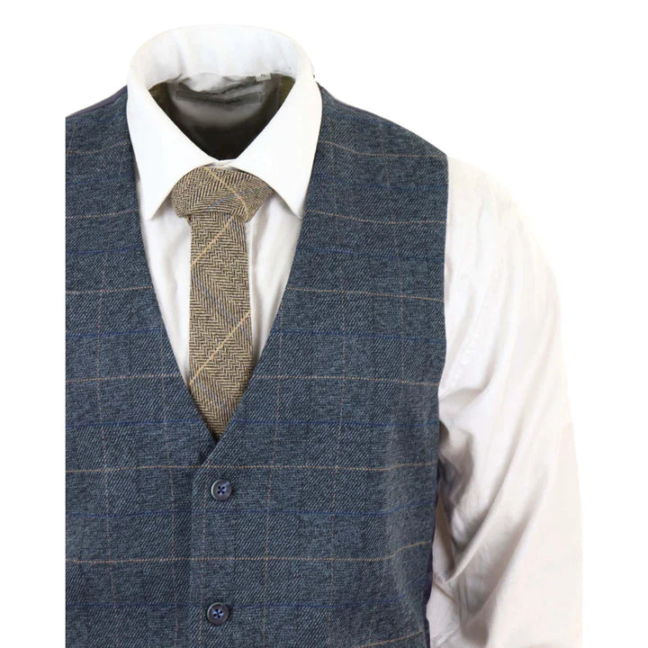 Marc Darcy Scott - Mens Blue With Tan Check 3 Piece Suit