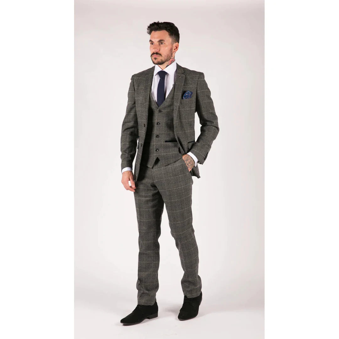 Marc Darcy Scott - Mens Grey With Blue Check 3 Piece Suit