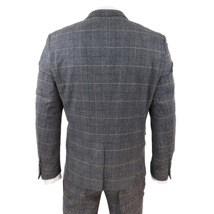 Marc Darcy Scott - Mens Grey With Blue Check 3 Piece Suit