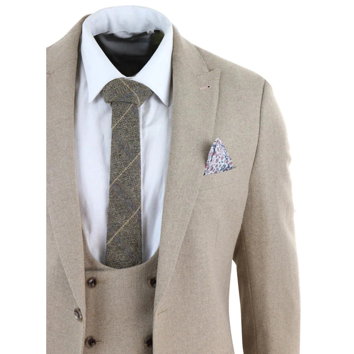 Harry Brown - Men Wool 3 Piece Tan Suit with Double Breasted Waistcoat