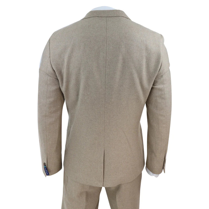 Harry Brown - Men Wool 3 Piece Tan Suit with Double Breasted Waistcoat