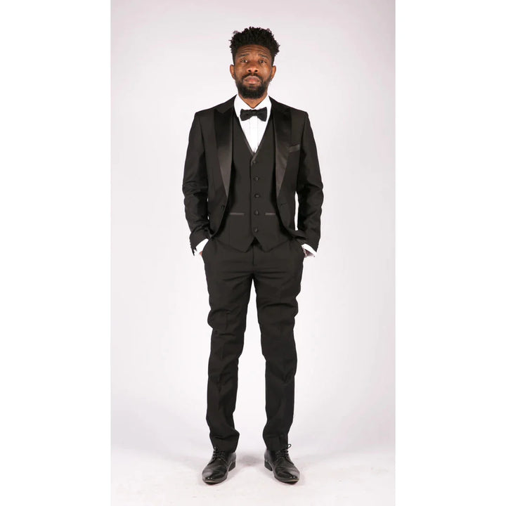 Mens 3 Piece Black Classic Satin Tuxedo