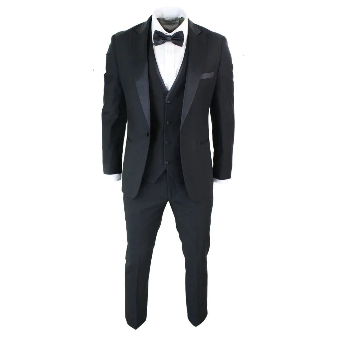 Mens 3 Piece Black Classic Satin Tuxedo