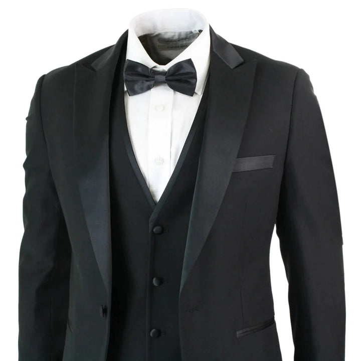 Mens 3 Piece Black Classic Satin Tuxedo