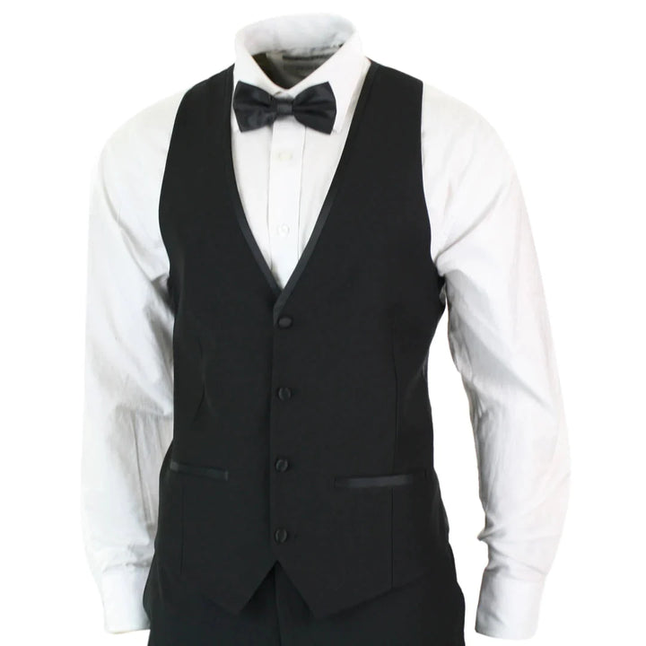 Mens 3 Piece Black Classic Satin Tuxedo