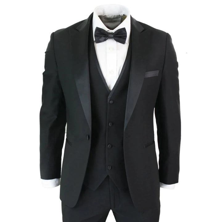 Mens 3 Piece Black Classic Satin Tuxedo