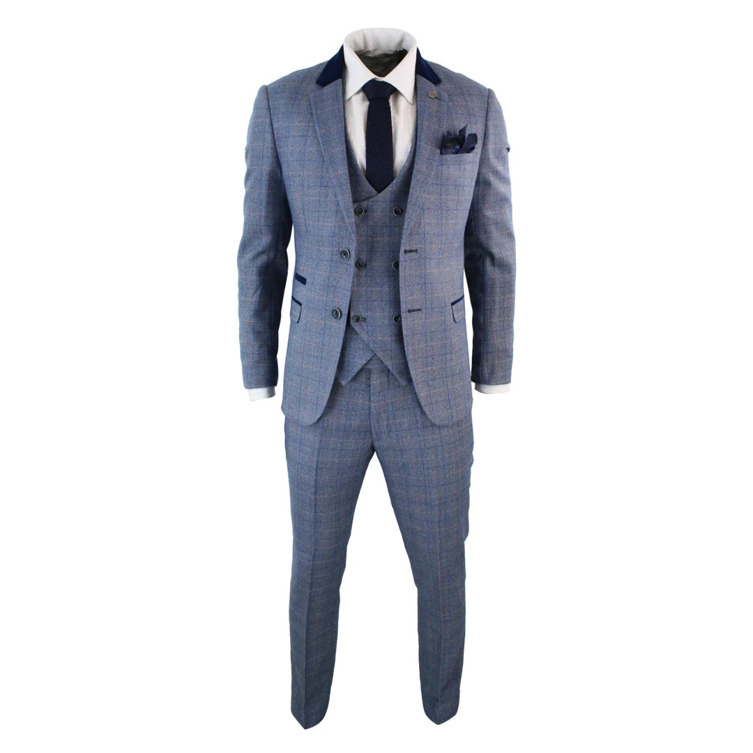 Marc Darcy Hilton - 3 Piece Light Blue Check Suit