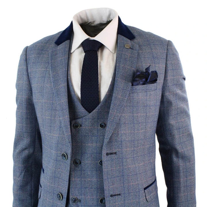 Marc Darcy Hilton - 3 Piece Light Blue Check Suit