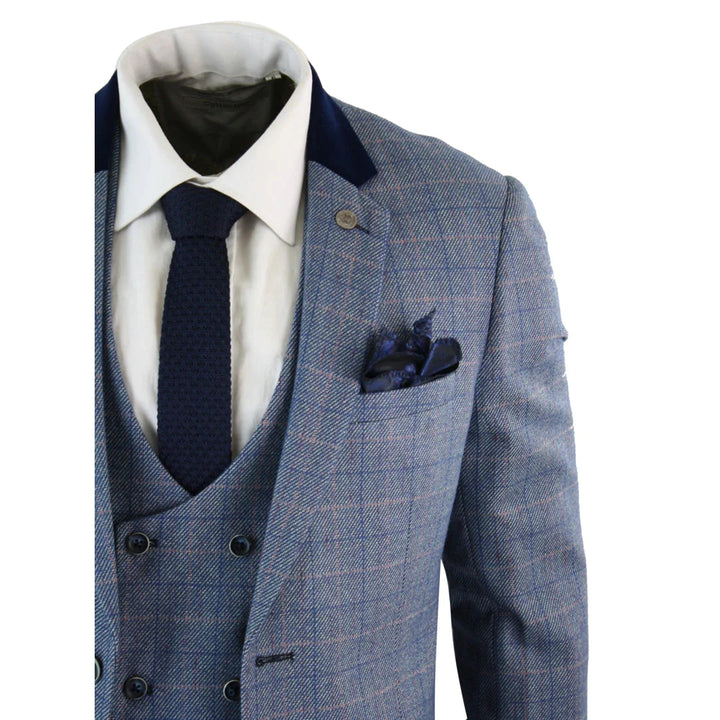 Marc Darcy Hilton - 3 Piece Light Blue Check Suit