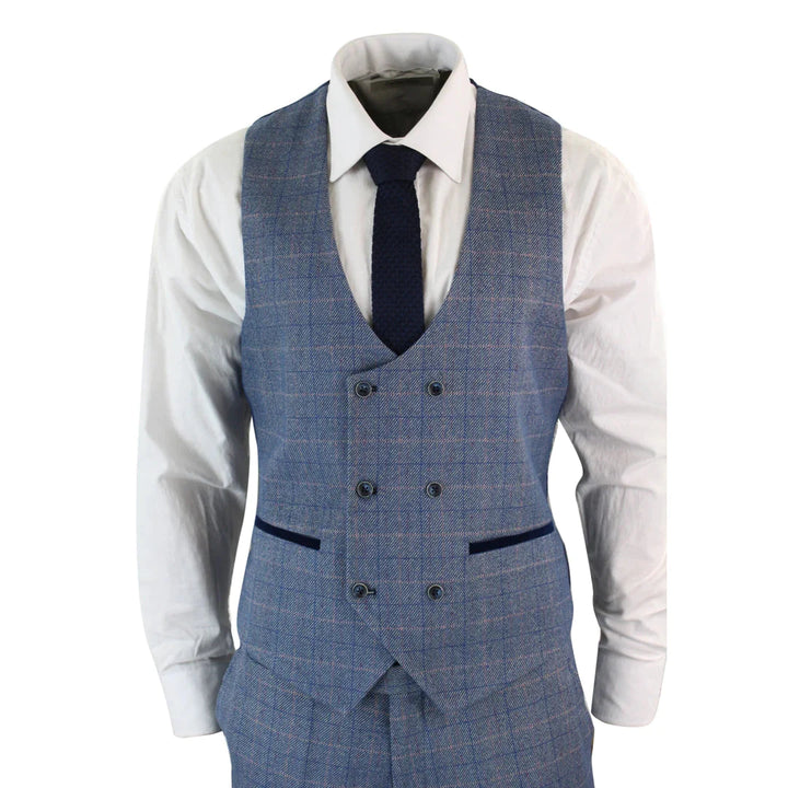 Marc Darcy Hilton - 3 Piece Light Blue Check Suit