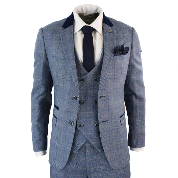 Marc Darcy Hilton - 3 Piece Light Blue Check Suit