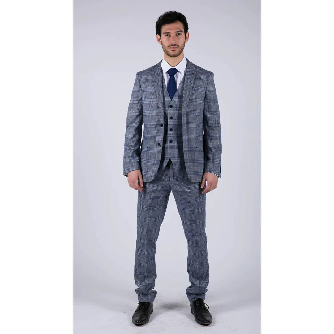 Mens 3 Piece Blue-Grey Vintage Suit - Paul Andrew Victor