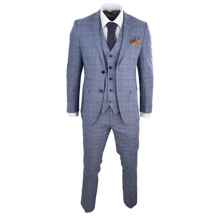 Mens 3 Piece Blue-Grey Vintage Suit - Paul Andrew Victor