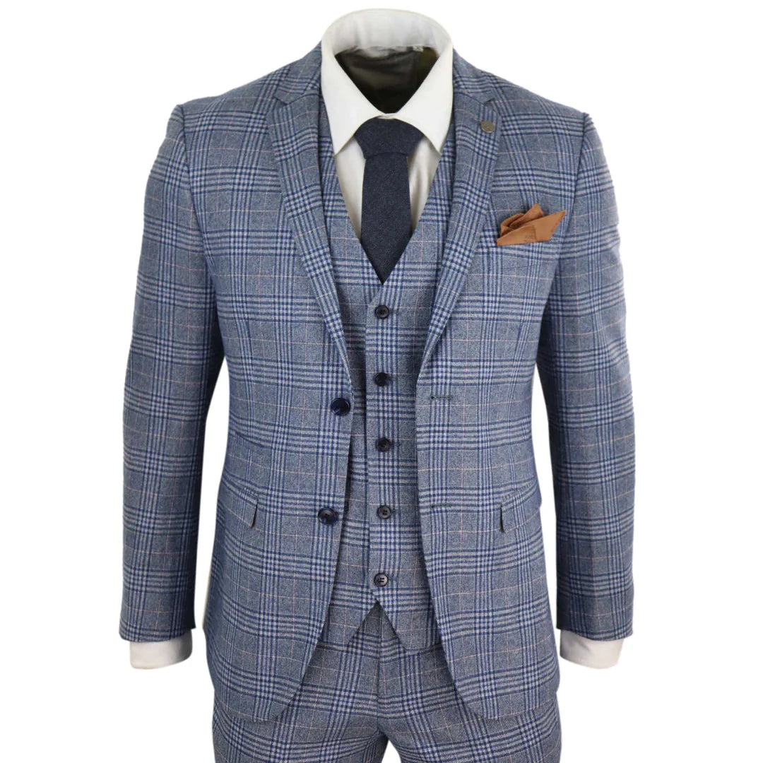Mens 3 Piece Blue-Grey Vintage Suit - Paul Andrew Victor