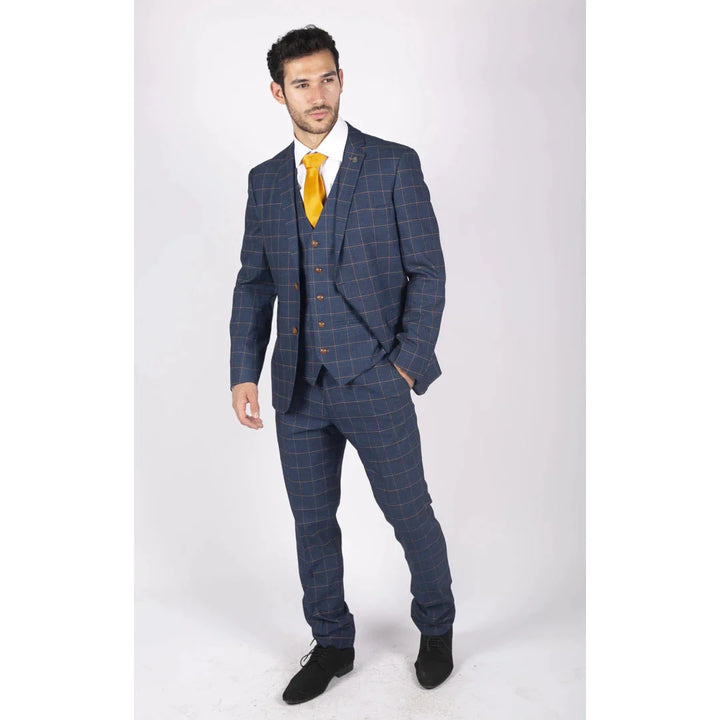 Paul Andrew - Mens 3 Piece Blue Orange Check Suit