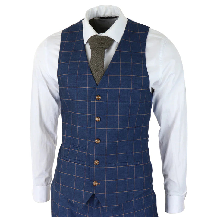 Paul Andrew - Mens 3 Piece Blue Orange Check Suit