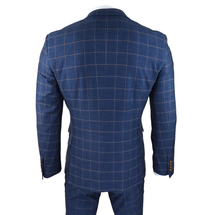 Paul Andrew - Mens 3 Piece Blue Orange Check Suit