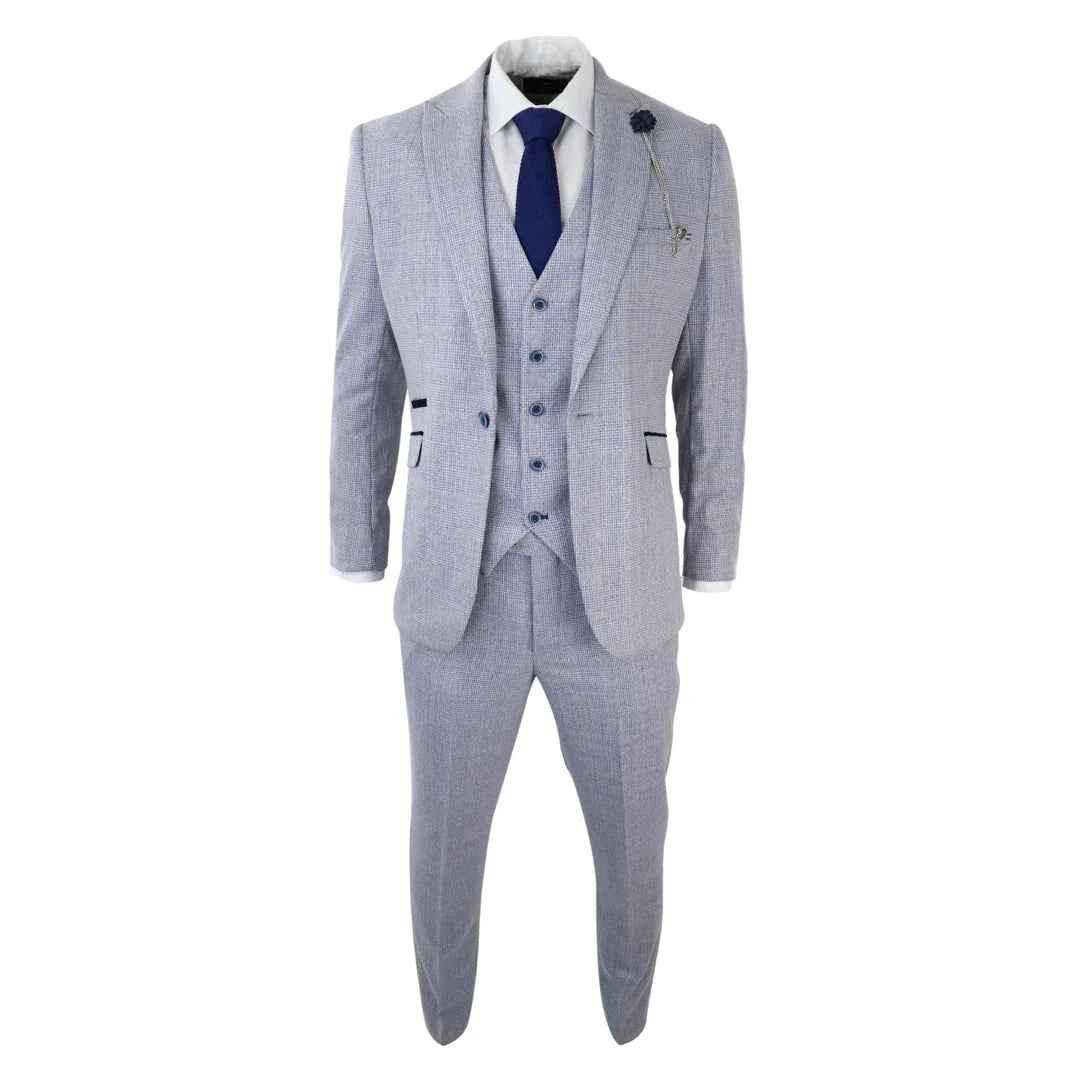 Cavani - 3 Piece Light Blue Check Suit