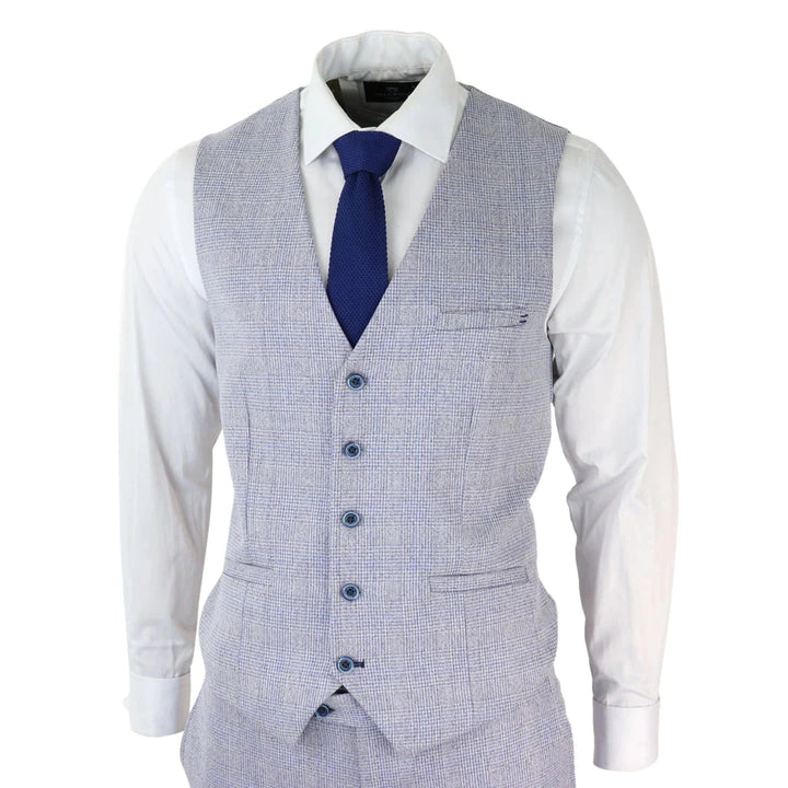 Cavani - 3 Piece Light Blue Check Suit