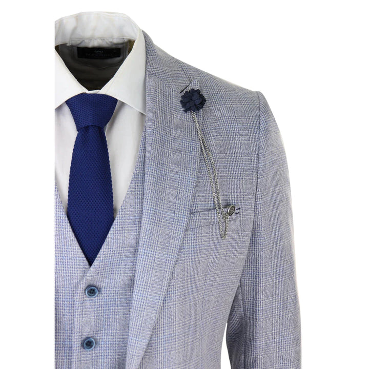 Cavani - 3 Piece Light Blue Check Suit