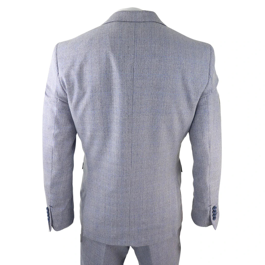 Cavani - 3 Piece Light Blue Check Suit