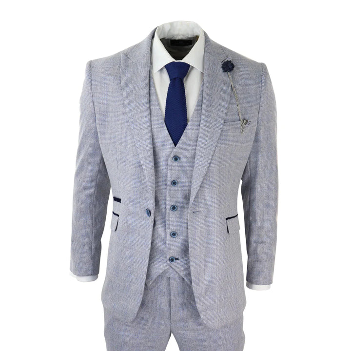 Cavani - 3 Piece Light Blue Check Suit