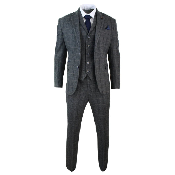 Cavani - 3 Piece Tweed Charcoal Grey & Navy Suit Vintage