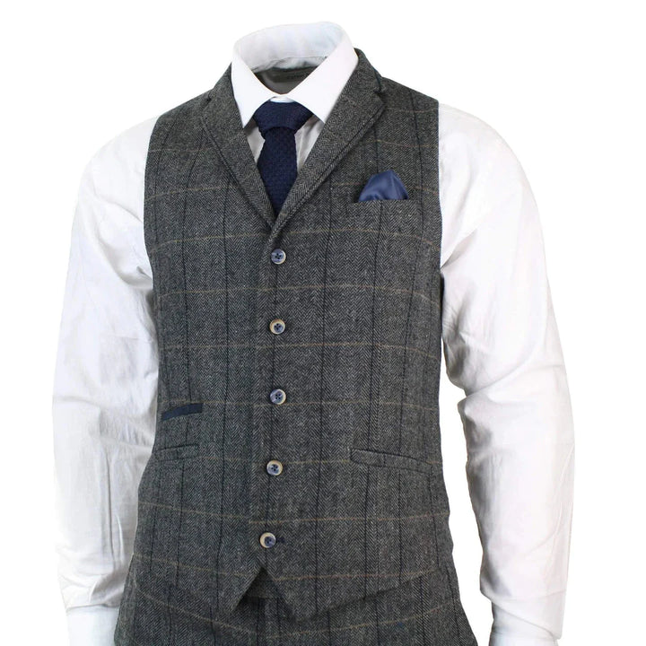 Cavani - 3 Piece Tweed Charcoal Grey & Navy Suit Vintage