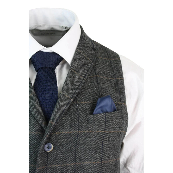 Cavani - 3 Piece Tweed Charcoal Grey & Navy Suit Vintage