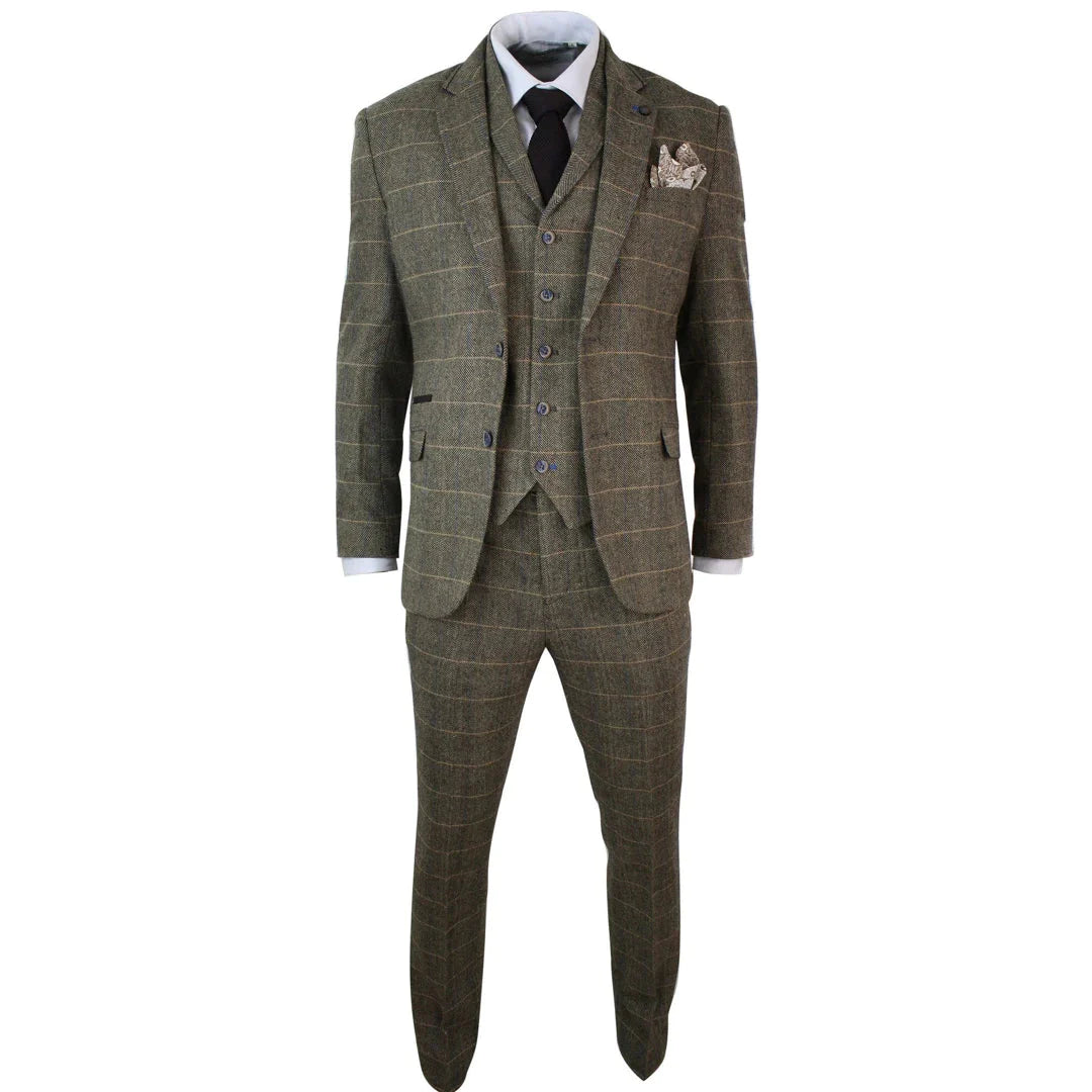 Cavani - 3 Piece Vintage Tweed Tan Brown Suit
