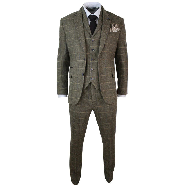Cavani - 3 Piece Vintage Tweed Tan Brown Suit