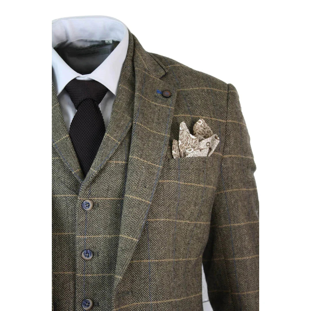 Cavani - 3 Piece Vintage Tweed Tan Brown Suit