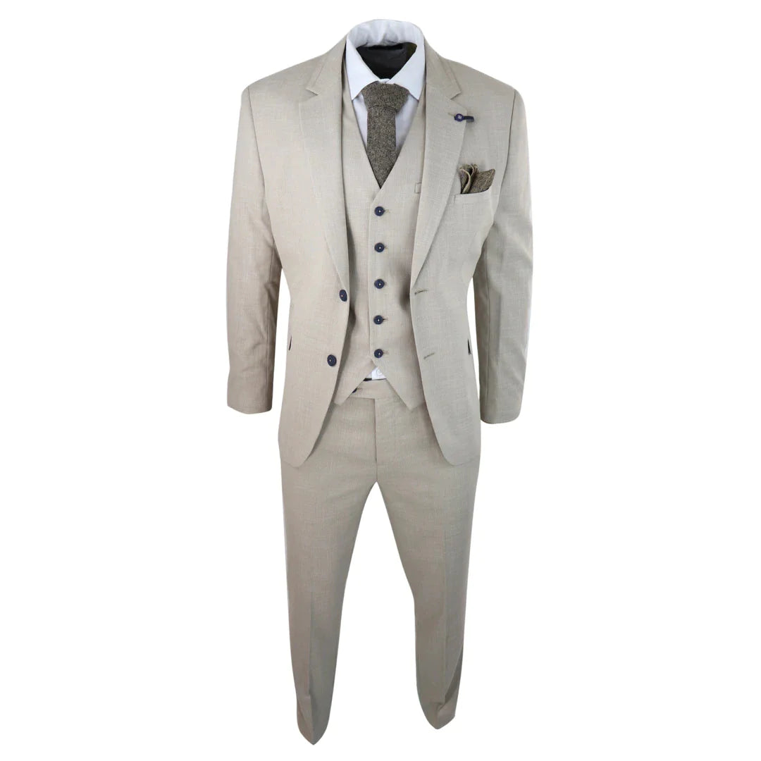 Cavani - 3 Piece Cream Linen Suit