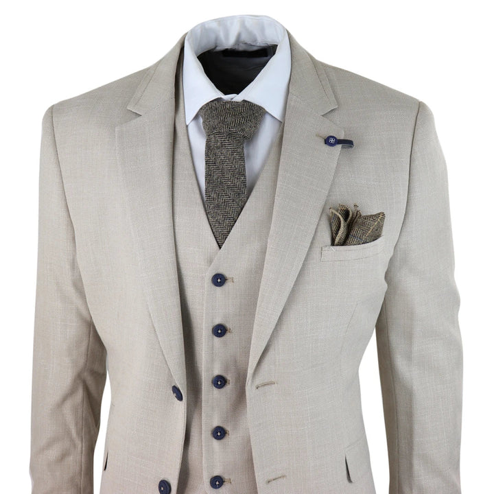 Cavani - 3 Piece Cream Linen Suit