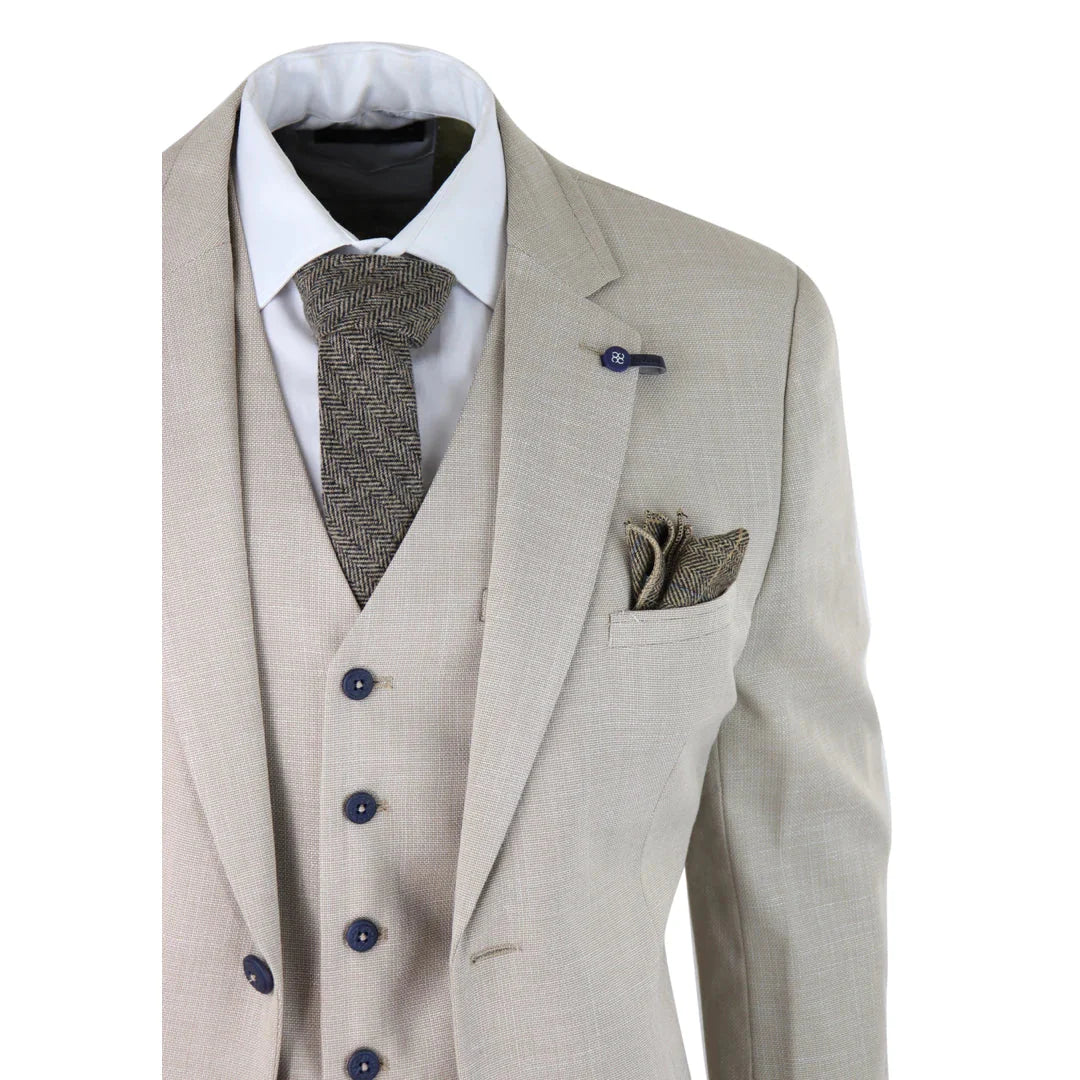 Cavani - 3 Piece Cream Linen Suit