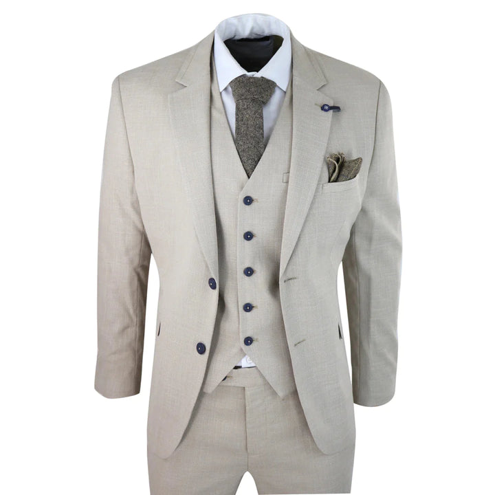 Cavani - 3 Piece Cream Linen Suit