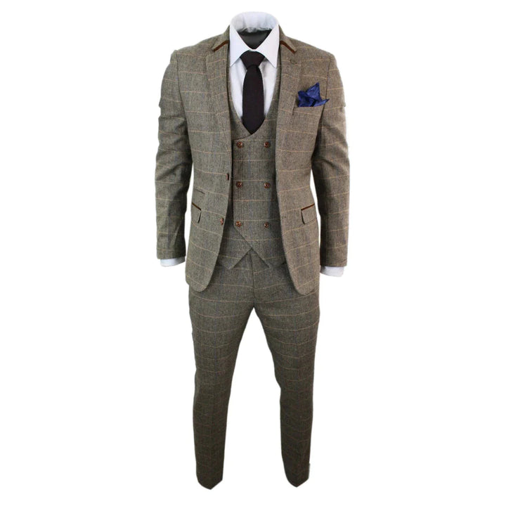 Marc Darcy - 3 Piece Brown Tweed Suit With Double Breasted Waiscoat