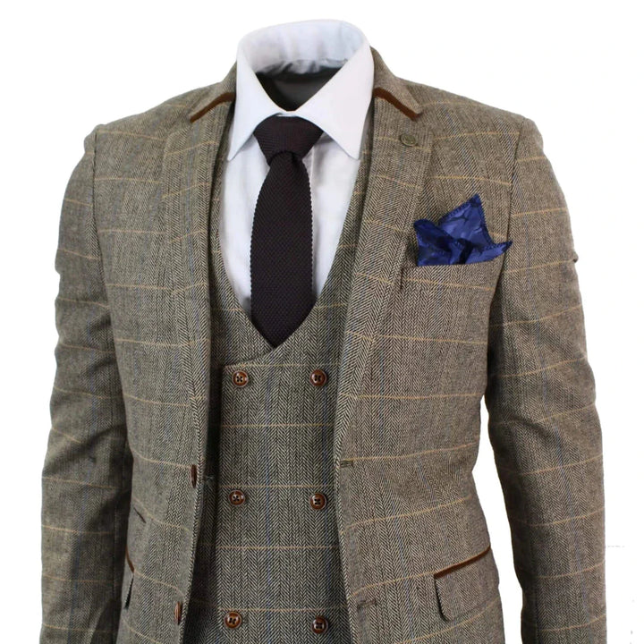 Marc Darcy - 3 Piece Brown Tweed Suit With Double Breasted Waiscoat