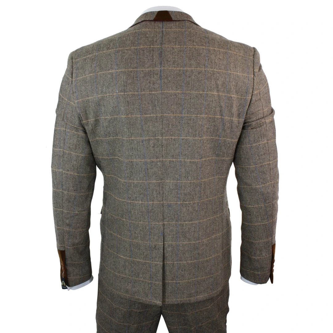 Marc Darcy - 3 Piece Brown Tweed Suit With Double Breasted Waiscoat