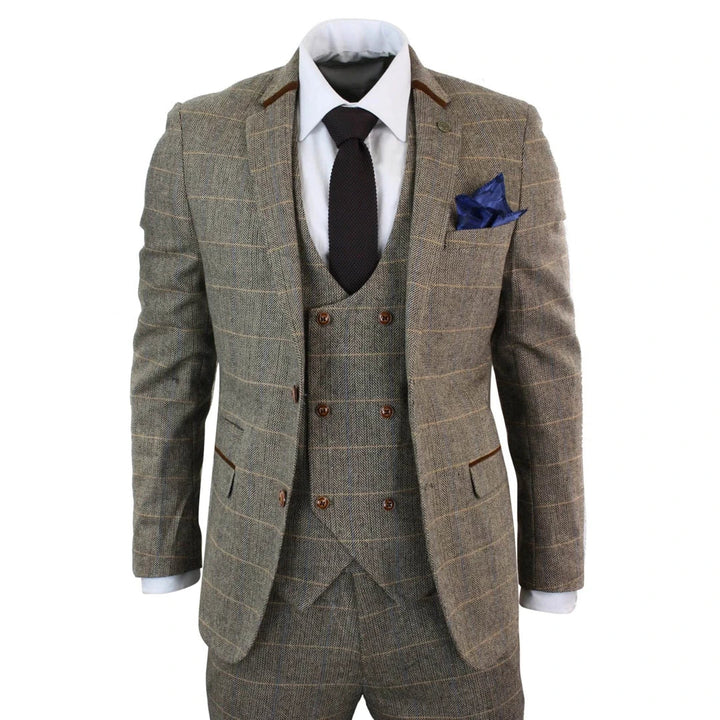 Marc Darcy - 3 Piece Brown Tweed Suit With Double Breasted Waiscoat