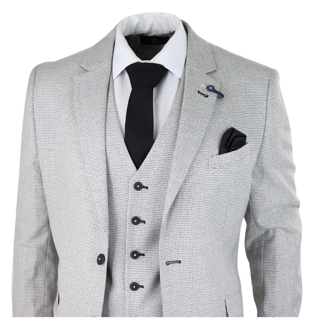 Cavani - 3 Piece Light Grey Check Suit Tailored Fit