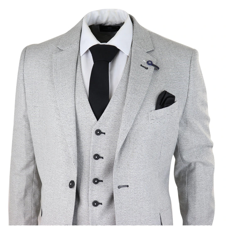 Cavani - 3 Piece Light Grey Check Suit Tailored Fit
