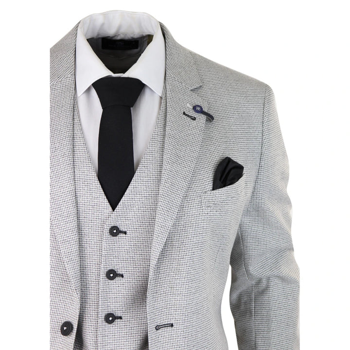Cavani - 3 Piece Light Grey Check Suit Tailored Fit