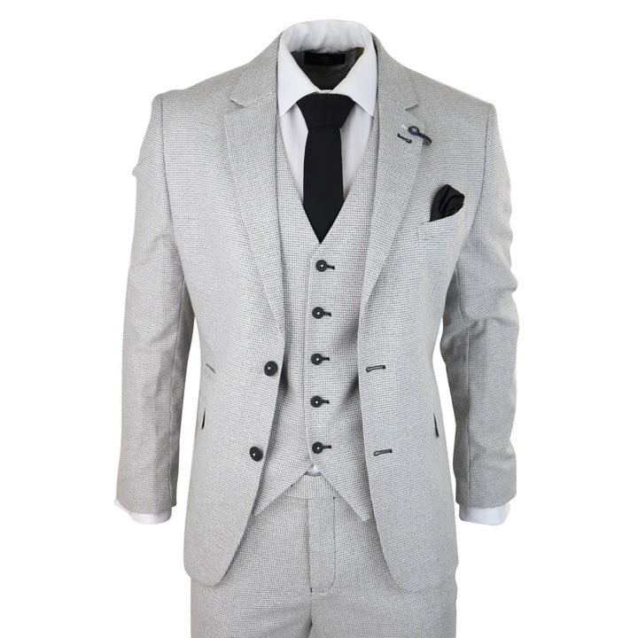 Cavani - 3 Piece Light Grey Check Suit Tailored Fit