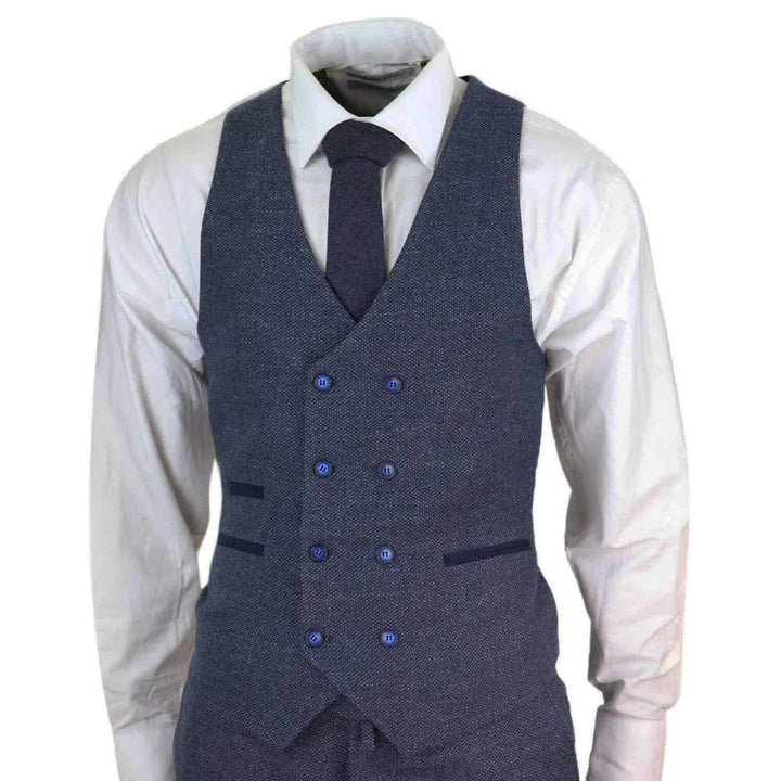 Mens 3 Piece Navy Suit With Double Breasted Waistcoat