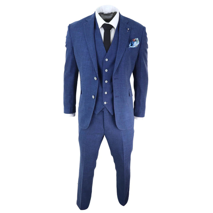 Cavani - 3 Piece Royal Blue Linen Suit Tailored Fit