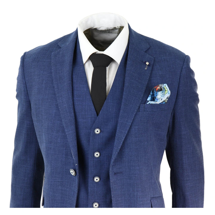 Cavani - 3 Piece Royal Blue Linen Suit Tailored Fit