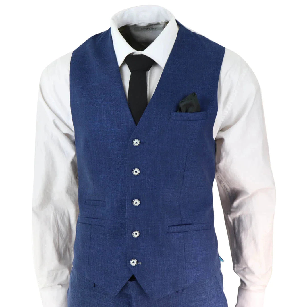 Cavani - 3 Piece Royal Blue Linen Suit Tailored Fit