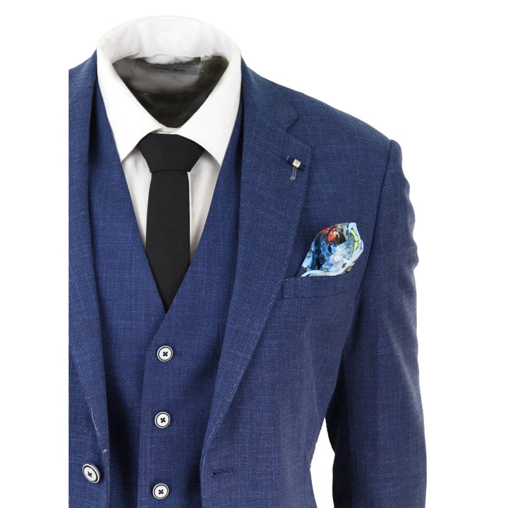 Cavani - 3 Piece Royal Blue Linen Suit Tailored Fit