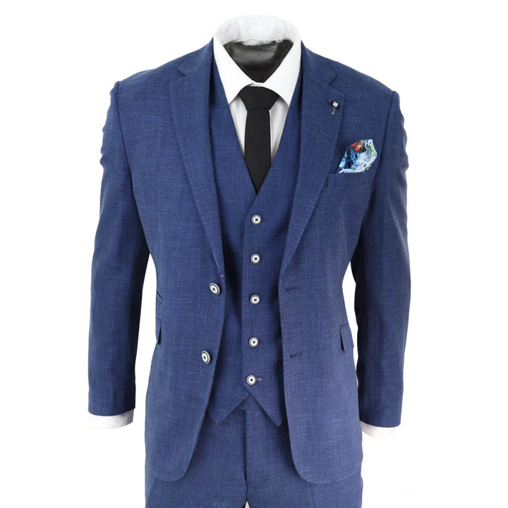 Cavani - 3 Piece Royal Blue Linen Suit Tailored Fit